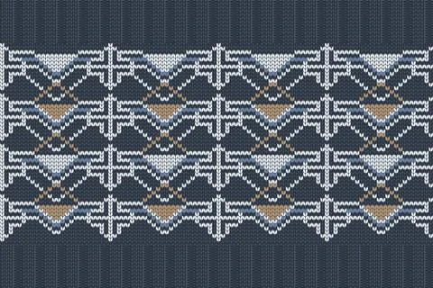 Vector seamless Nordic Knitting Pattern in blue, white, brown colors Stock Illustration