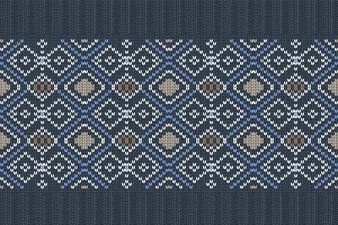Vector seamless Nordic Knitting Pattern in blue, white, brown colors. Stock Illustration