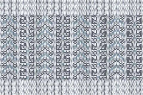 Vector seamless Nordic Knitting Pattern in blue, grey colors. Stock Illustration