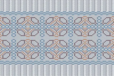 Vector seamless Nordic Knitting Pattern in blue, orange, brown, grey colors. Stock Illustration