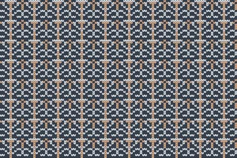 Vector seamless Nordic Knitting Pattern in blue, orange, grey colors. Stock Illustration