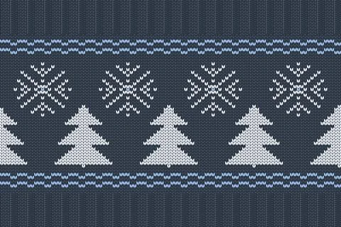 Vector seamless Nordic Knitting Pattern in blue, white colors with snowflakes Stock Illustration