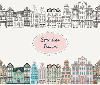 Vector Seamless Old Styled Houses Stock Illustration