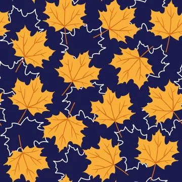 Vector seamless orange maple leaf pattern on blue background 스톡 일러스트