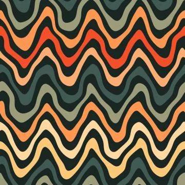 Vector Seamless Orange Navy Colors Rounded Rough Hand Painted Wavy Stripe Lines 스톡 일러스트