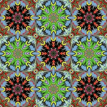 Vector seamless oriental background. Green brown mandalas symmetrically arranged Stock Illustration