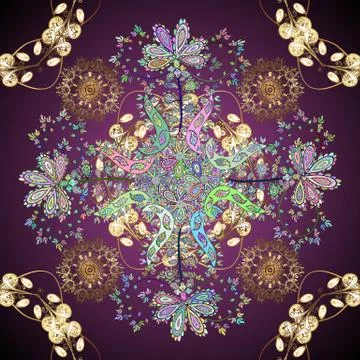 Vector. Seamless Oriental vector cute pattern with arabesques and floral element Illustrazione stock