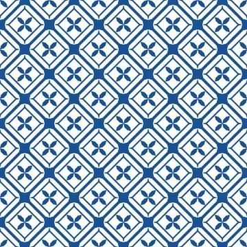 Vector seamless ornamental geometric pattern - blue and white tile texture 库存插图