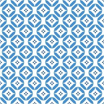 Vector seamless ornamental geometric pattern - blue and white tile texture Illustrazione stock