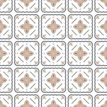 Vector seamless ornamental geometric pattern. Tile mosaic floor texture. Beige Illustrazione stock
