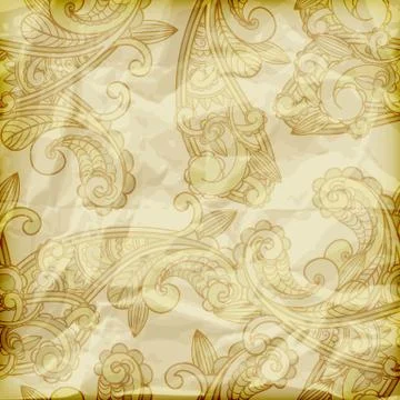 Vector seamless paisley pattern  on crumpled golden foil texture Stock Illustration