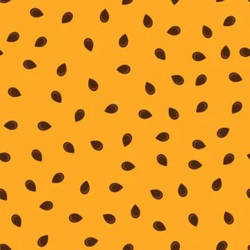 Vector Seamless Passion Fruit Pattern with Brown Seeds on Orange Background.  Stock Illustration