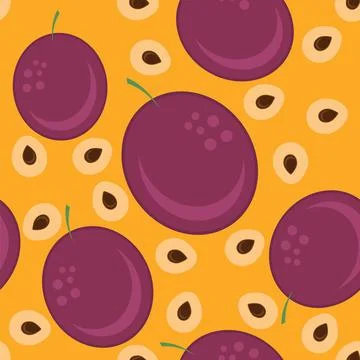 Vector Seamless Passion Fruit Pattern with Brown Seeds on Orange Background.  イラスト素材