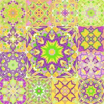 Vector seamless patchwork background from colorful oriental ornaments, polka dot 스톡 일러스트