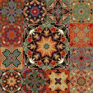 Vector seamless patchwork background from colorful oriental ornaments, polka dot Stock Illustration