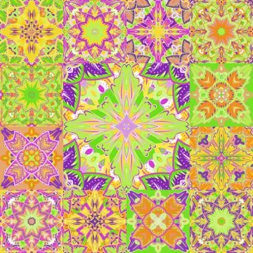 Vector seamless patchwork background from colorful oriental ornaments, polka dot 스톡 일러스트