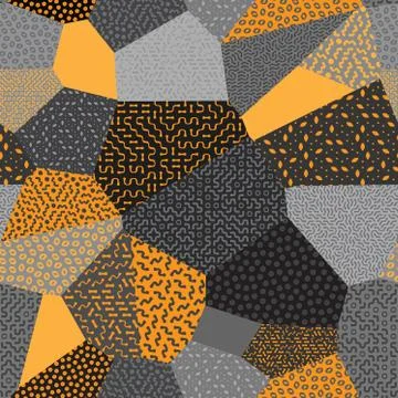 Vector Seamless Patchwork Mosaic Quilt Pattern in Orange and Gray Stock Illustration