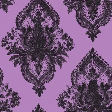 Vector Seamless Pattern 1 Black Vintage Lace Floral Damask, Trendy Modern O.. Stock-Illustration
