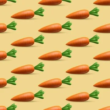 Vector Seamless Pattern With 3D Carrots. Organic Vegetable Wallpaper for Healthy Stock Illustration