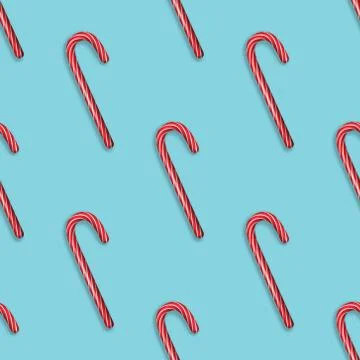 Vector Seamless Pattern with 3d Realistic Christmas and New Year Candy Cane on Stock Illustration