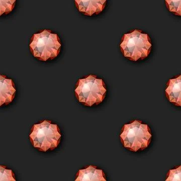 Vector Seamless Pattern with 3d Realistic Red Gemstone, Crystal, Rhinestones on Stock-Illustration