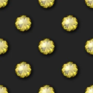 Vector Seamless Pattern with 3d Realistic Yellow Gemstone, Crystal, Rhinestones Stock Illustration