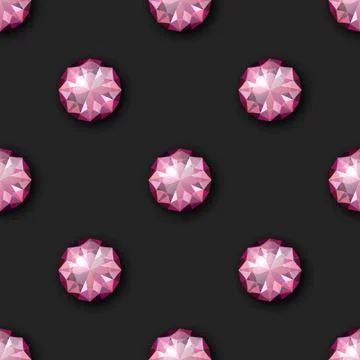 Vector Seamless Pattern with 3d Realistic Pink Gemstone, Crystal, Rhinestones on Stock Illustration
