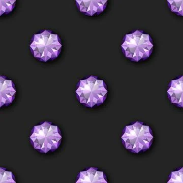 Vector Seamless Pattern with 3d Realistic Purple Gemstone, Crystal, Rhinestones Stock Illustration