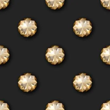 Vector Seamless Pattern with 3d Realistic Gemstone, Crystal, Rhinestones on Stock Illustration