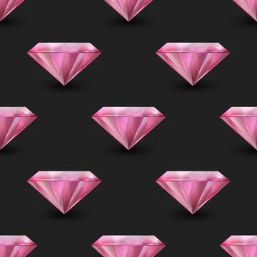 Vector Seamless Pattern with 3d Realistic Gemstone, Crystal, Rhinestones on Stock Illustration