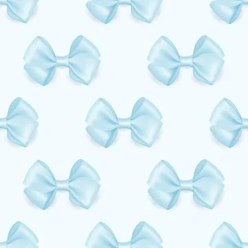 Vector Seamless Pattern with 3d Realistic Blue Silk, Satin Gift Bow. Bow for Stock Illustration