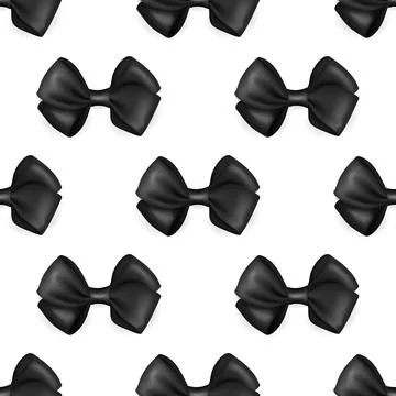 Vector Seamless Pattern with 3d Realistic Black Silk, Satin Gift Bow. Bow for Illustrazione stock