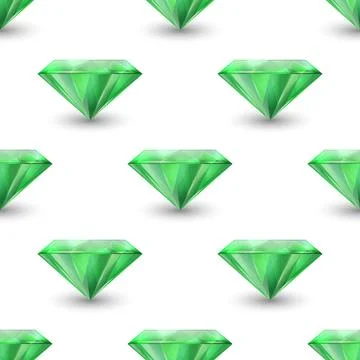 Vector Seamless Pattern with 3d Realistic Green Gemstone, Crystal, Rhinestones Stock Illustration