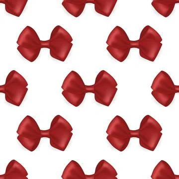Vector Seamless Pattern with 3d Realistic Red Silk, Satin Gift Bow. Bow for 스톡 일러스트