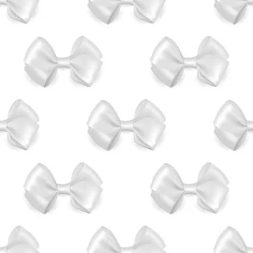 Vector Seamless Pattern with 3d Realistic White Silk, Satin Gift Bow. Bow for Stock Illustration