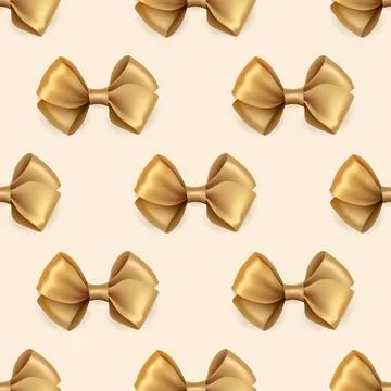 Vector Seamless Pattern with 3d Realistic Yellow Golen Silk, Satin Gift Bow. Bow Stock Illustration