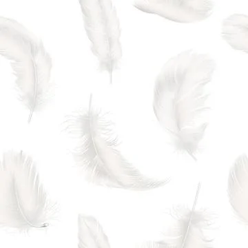 Vector Seamless Pattern with 3d Realistic Falling White Fluffy Feather Closeup Illustrazione stock