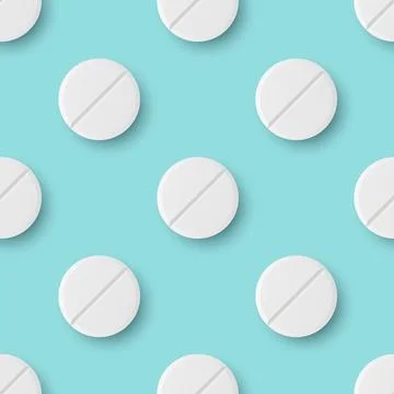 Vector Seamless Pattern with 3d Realistic White Round Pharmaceutical Medical 스톡 일러스트