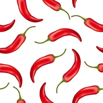 Vector Seamless Pattern with 3d Realistic Red Hot Chilli Pepper on White Illustrazione stock