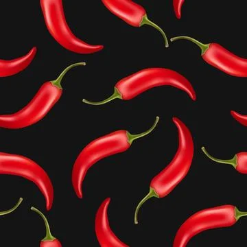 Vector Seamless Pattern with 3d Realistic Red Hot Chilli Pepper on White Stockillustratie
