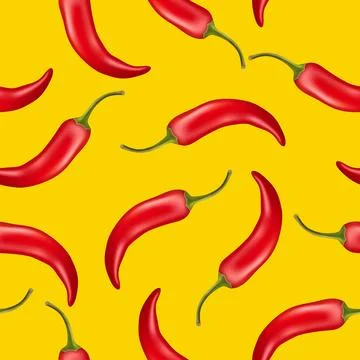 Vector Seamless Pattern with 3d Realistic Red Hot Chilli Pepper on White Illustrazione stock