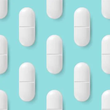 Vector Seamless Pattern with 3d Realistic White Pharmaceutical Medical Pill Stock Illustration