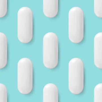 Vector Seamless Pattern with 3d Realistic White Pharmaceutical Medical Pill Stock Illustration