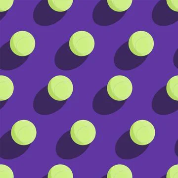 Vector seamless pattern with 3D yellow tennis ball on purple background. Patt Ilustración de archivo