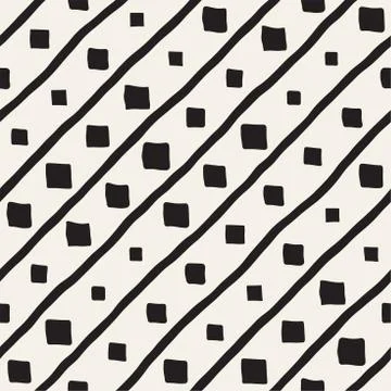 Vector Seamless Pattern. Abstract Background With Brush Lines. Monochrome Hand イラスト素材