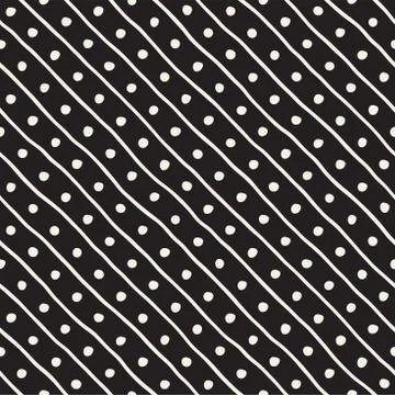 Vector Seamless Pattern. Abstract Background With Brush Lines. Monochrome Hand イラスト素材