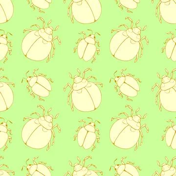 Vector seamless pattern of abstract beetles in Doodle flat style. Simple text Stock Illustration