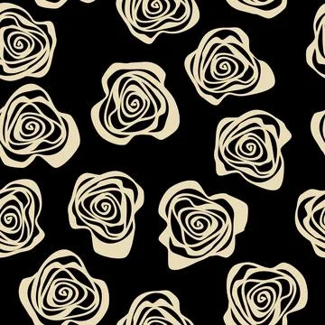 Vector seamless pattern with abstract beige roses on black, floral  backgroun Illustrazione stock