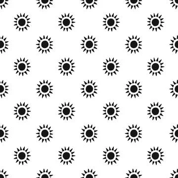 Vector seamless pattern with abstract black hand drawn sun on white backgroun Stock Illustration