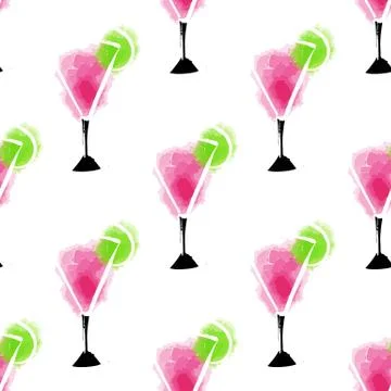 Vector seamless pattern abstract cocktail illustration pink color on white Stock Illustration